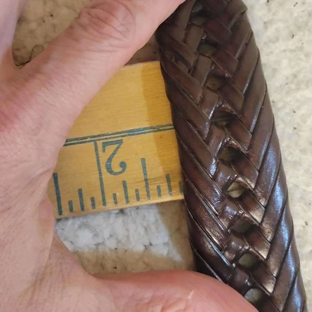 Club Monaco Braided Woven Leather Belt Mens 45 Dark Brown Excellent Preppy Class